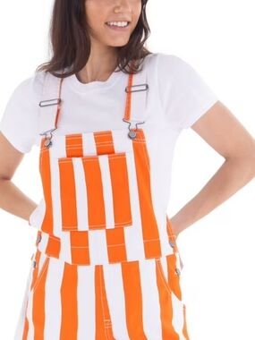 Orange and White Striped Overalls Shorts